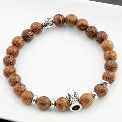 Natural Wood Bead Cross Bracelets Onyx Meditation Prayer for Men Women