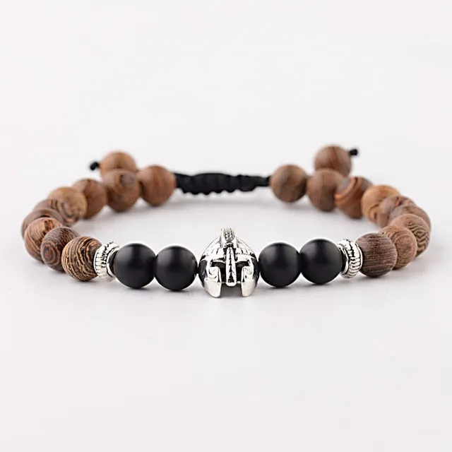 Natural Wood Bead Cross Bracelets Onyx Meditation Prayer for Men Women