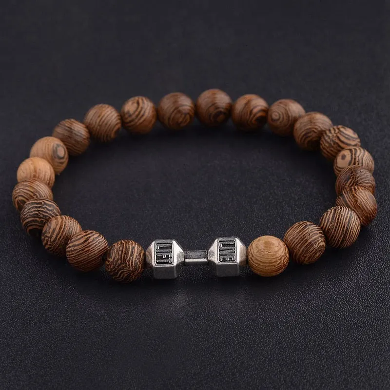 Natural Wood Bead Cross Bracelets Onyx Meditation Prayer for Men Women