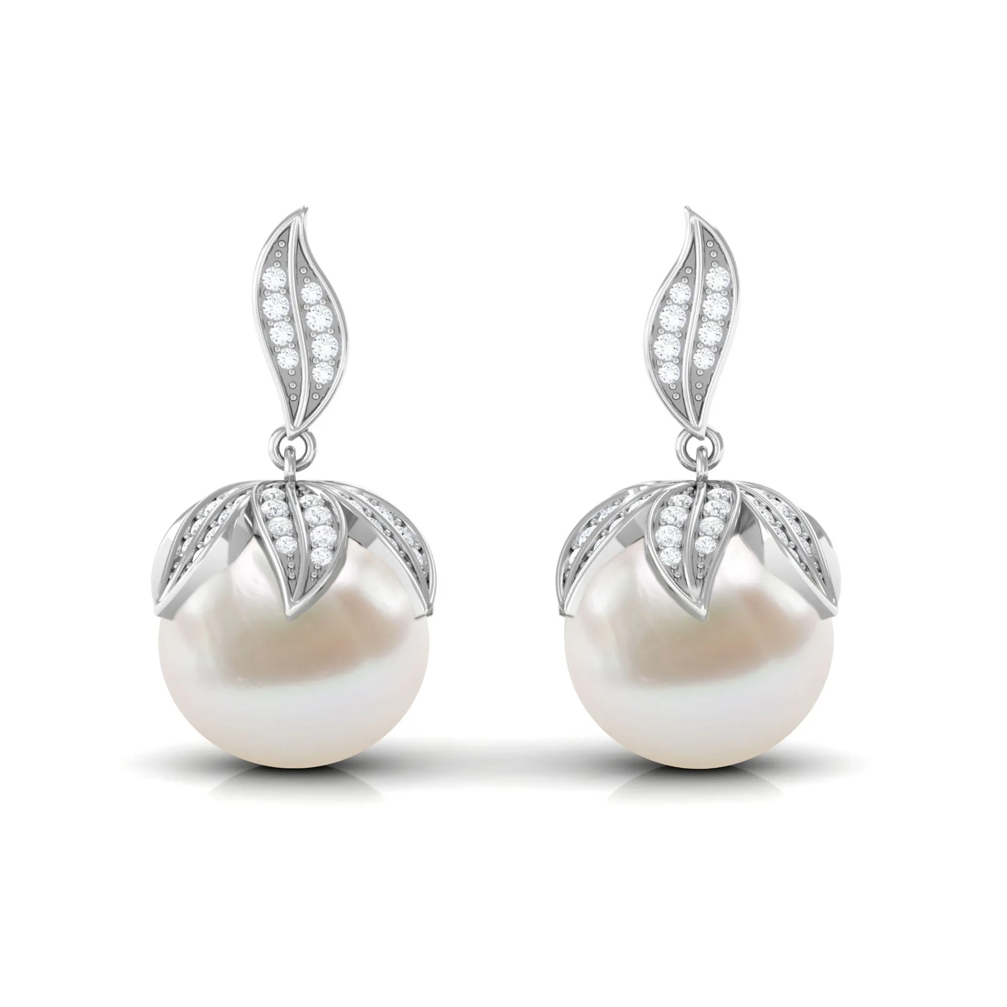 Nature Inspired Freshwater Pearl Drop Earrings with Diamond