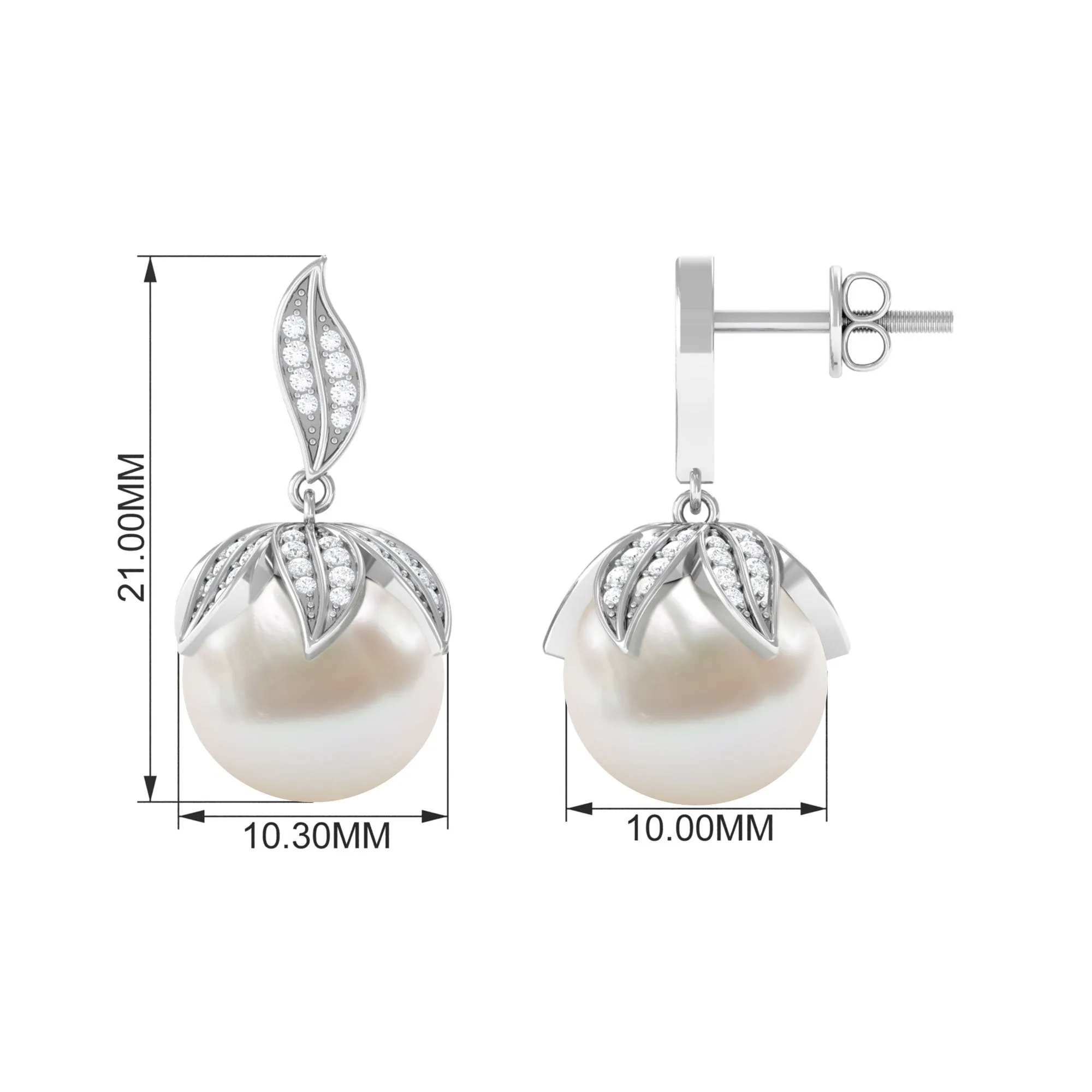 Nature Inspired Freshwater Pearl Drop Earrings with Diamond