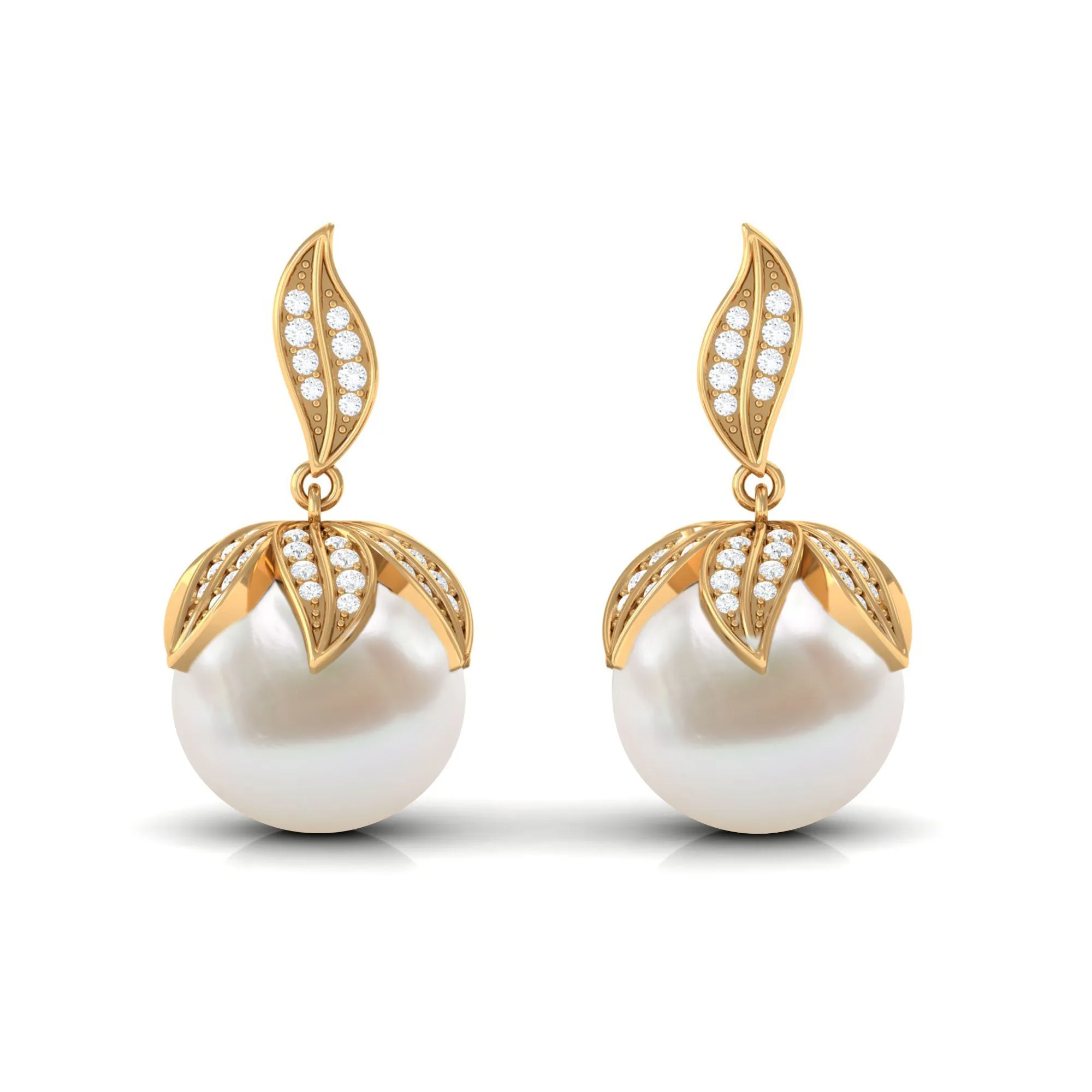 Nature Inspired Freshwater Pearl Drop Earrings with Diamond