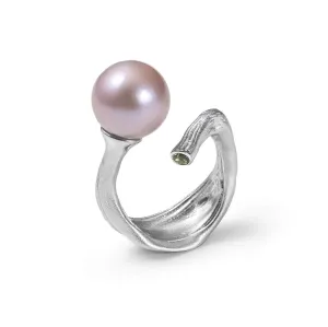 Nerix Purple Pearl and Peridot Ring (White Rhodium)
