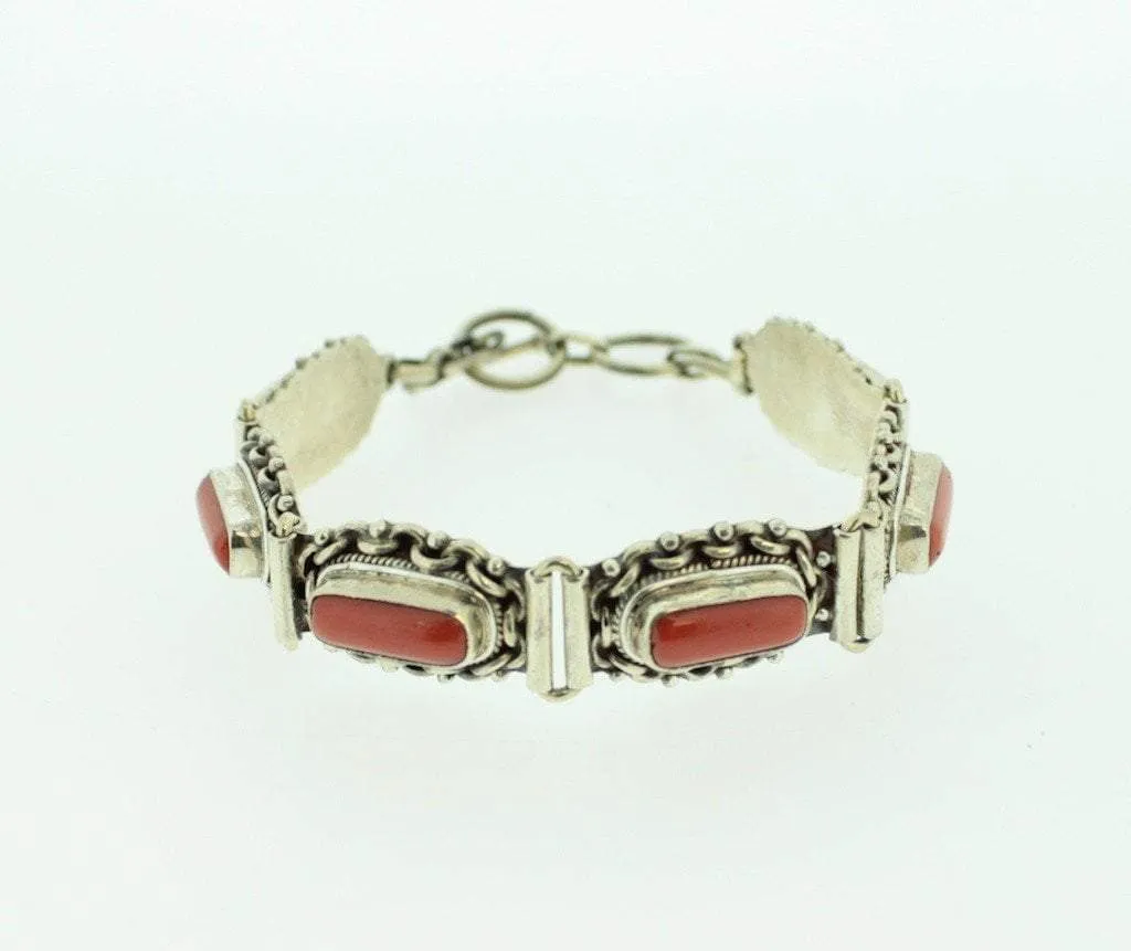 One of a Kind Sterling and Coral Bracelet