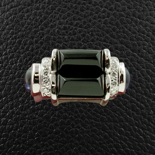 Onyx, Sapphire & Diamond Ring