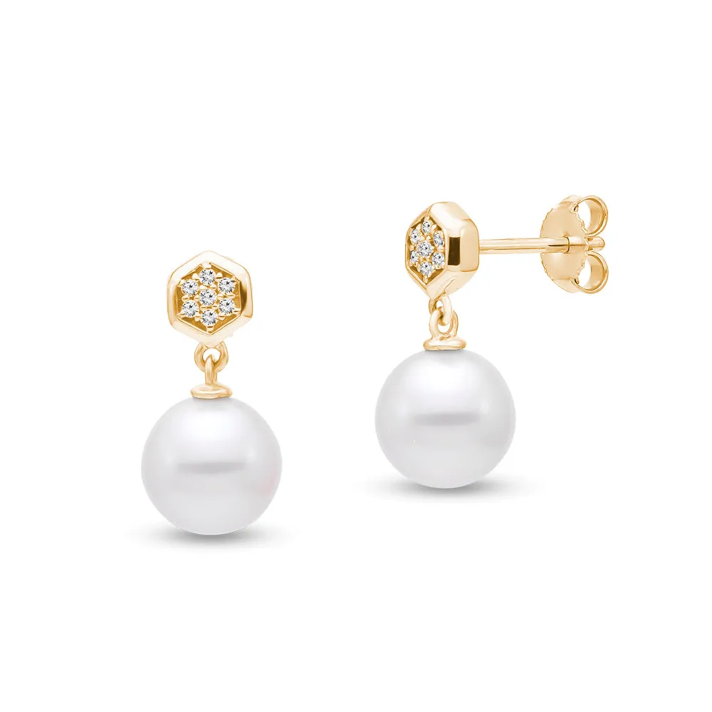Pavé Diamond Hexagon & Cultured Pearl Drop Earrings