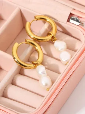 Pearl Hoop Earrings, 18K gold plated Luxury Fashion Statement Earrings