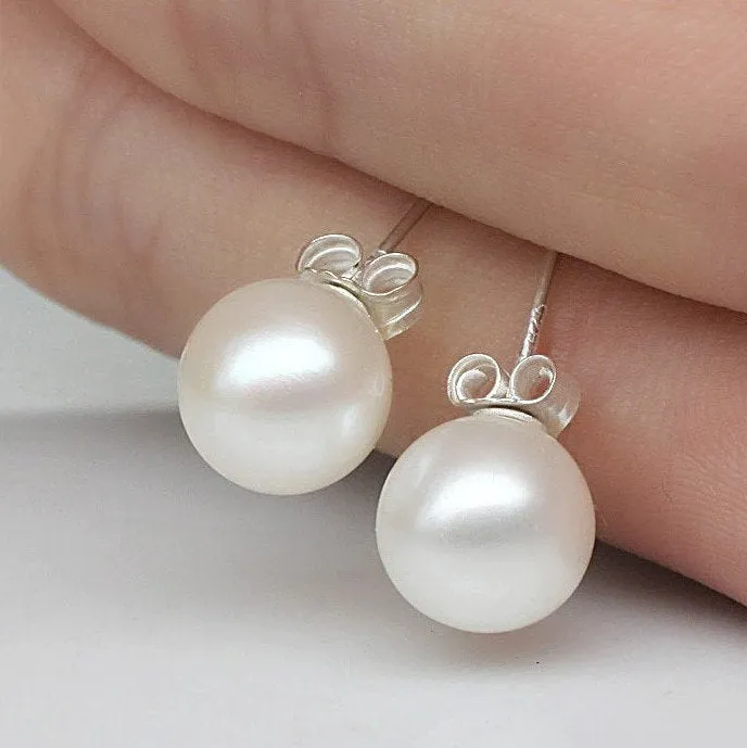 Pearl Stud Earrings - Bridesmaid Pearl Earrings - Bridal Party Gift - Wedding Shower Jewelry - Sweet 16 - 925 Sterling Silver - Gift for Her