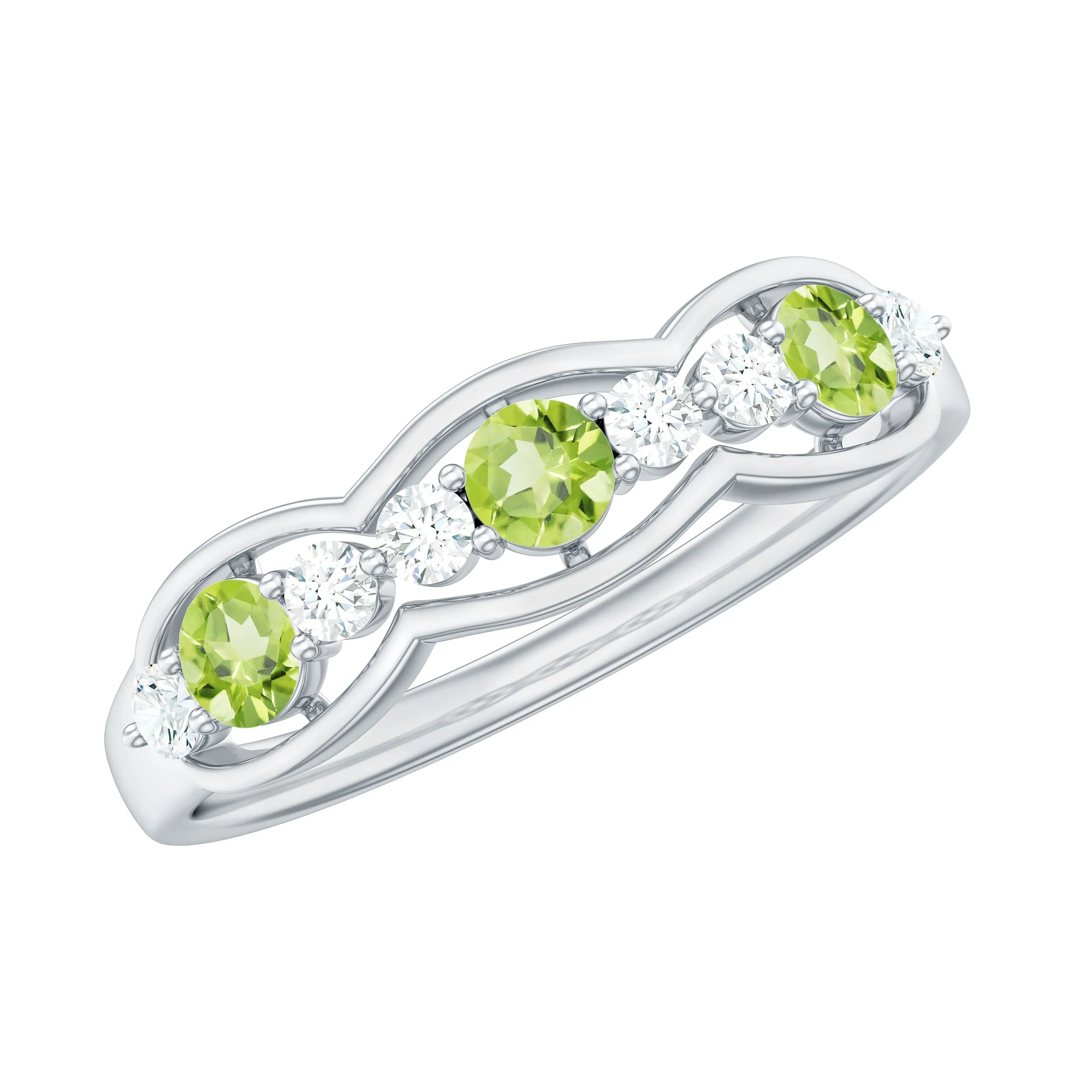 Peridot and Diamond Wedding Anniversary Ring