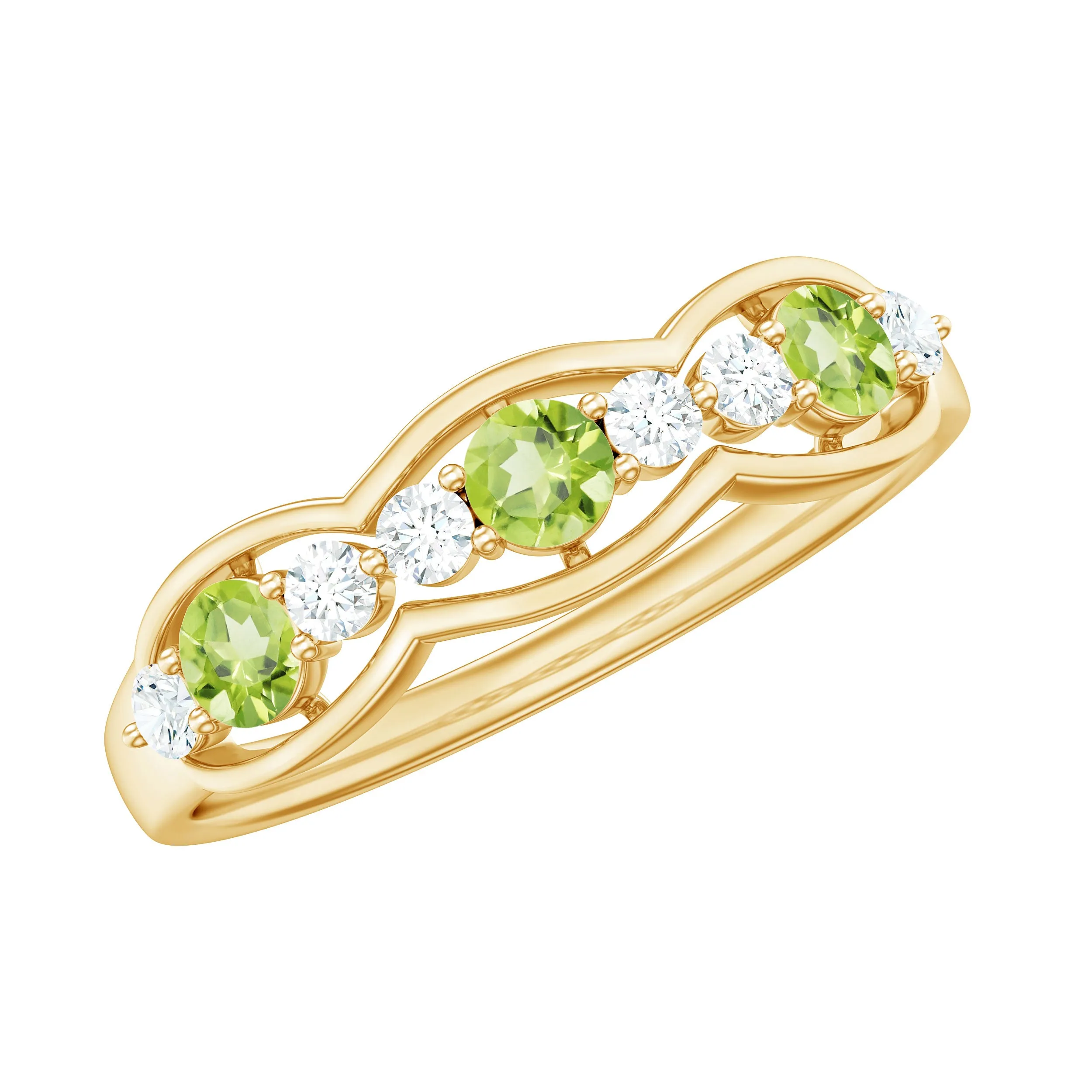Peridot and Diamond Wedding Anniversary Ring