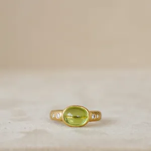 Peridot Cabochon Ring with Diamond Band