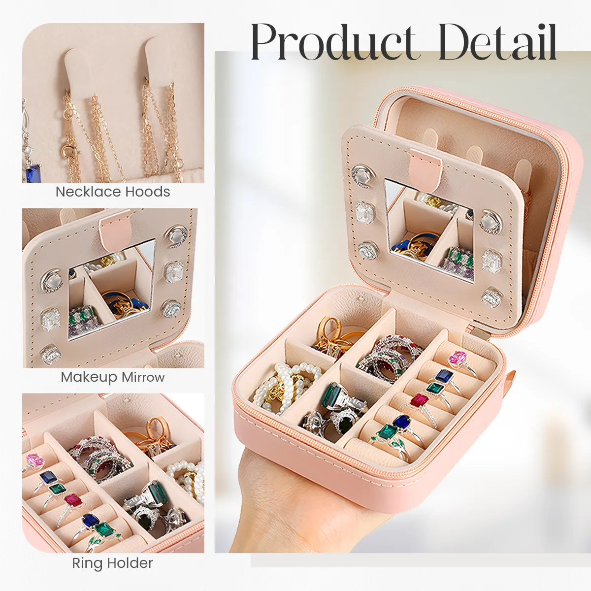 Personalized Jewelry Box, Pink Small Travel Jewelry Box with Initial H, Monogrammed Jewelry Case Organizer for Girls Women Teen, Mini Travel Essentials Gifts for Christmas Birthday