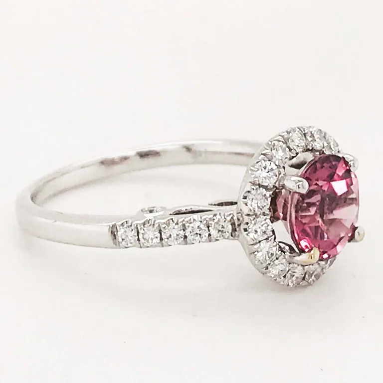Pink Tourmaline & Diamond Halo Ring