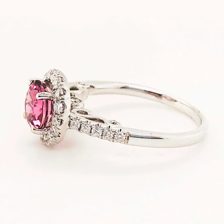 Pink Tourmaline & Diamond Halo Ring