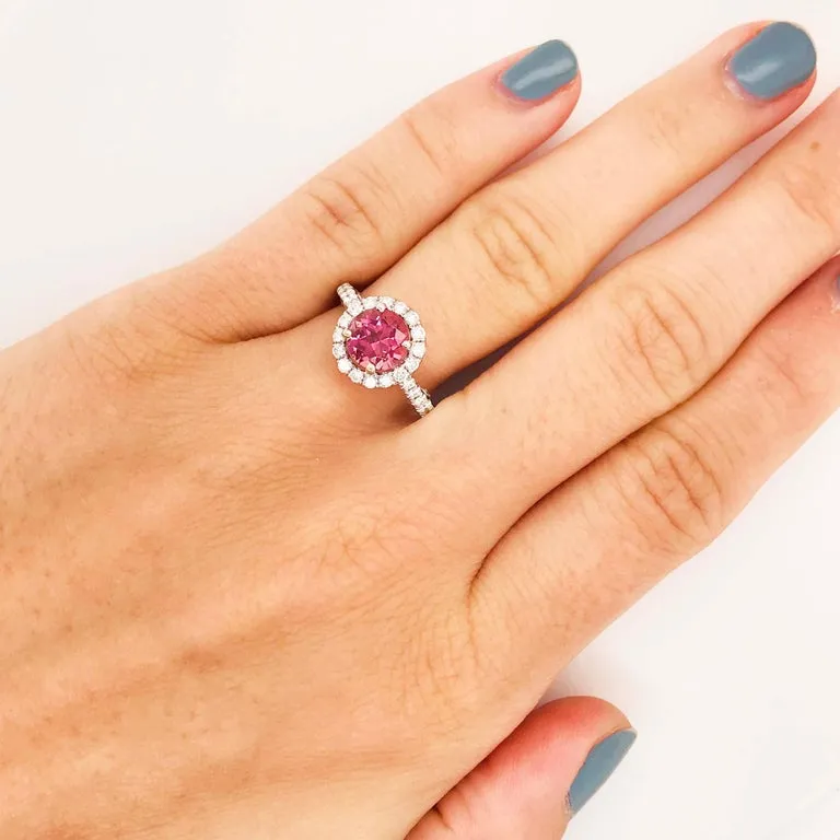 Pink Tourmaline & Diamond Halo Ring
