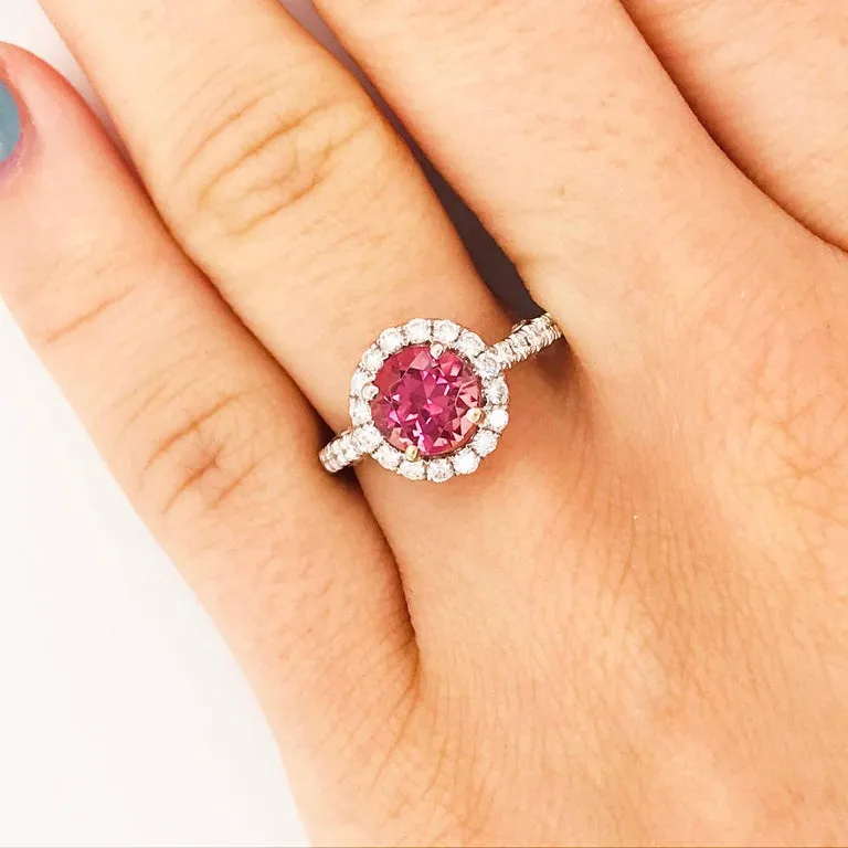 Pink Tourmaline & Diamond Halo Ring