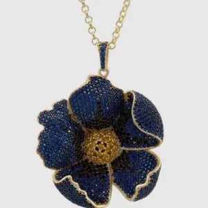 Poppy Flower Sapphire Blue Sterling Silver Pendant Necklace