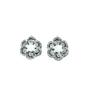 Portugal Jewels - Earrings Flower with Marcasites and Pearl in Silver