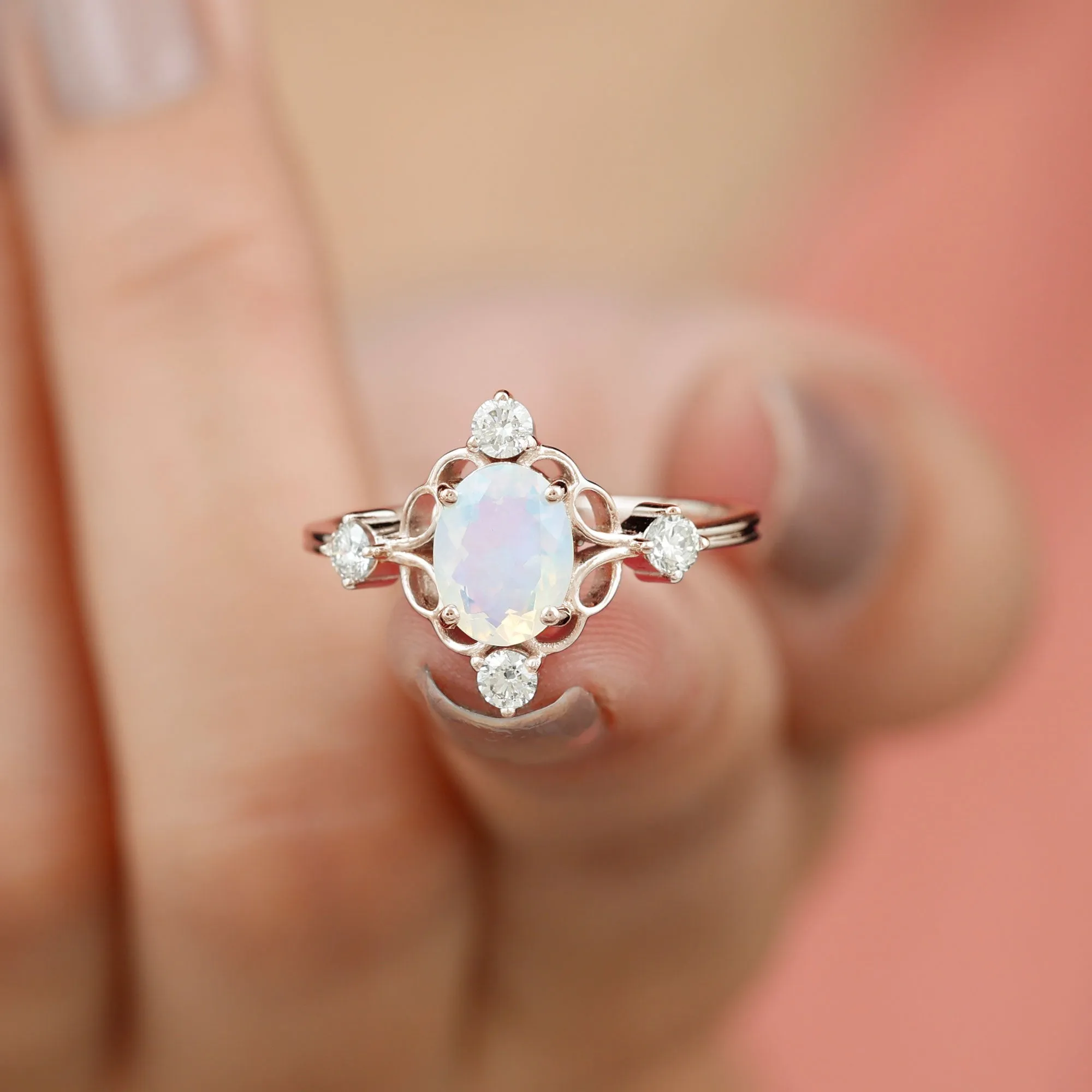 Real Ethiopian Opal and Diamond Cocktail Ring