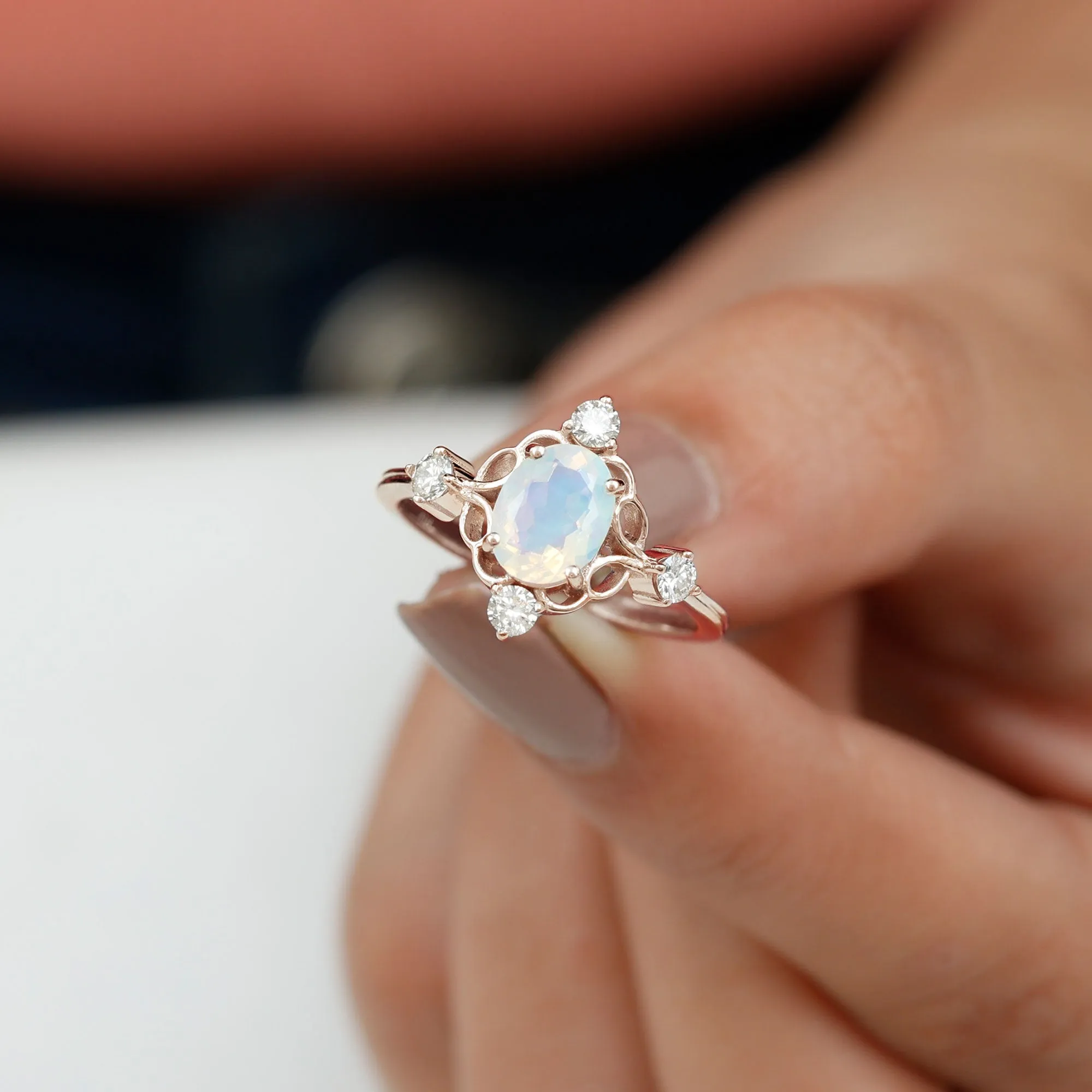 Real Ethiopian Opal and Diamond Cocktail Ring
