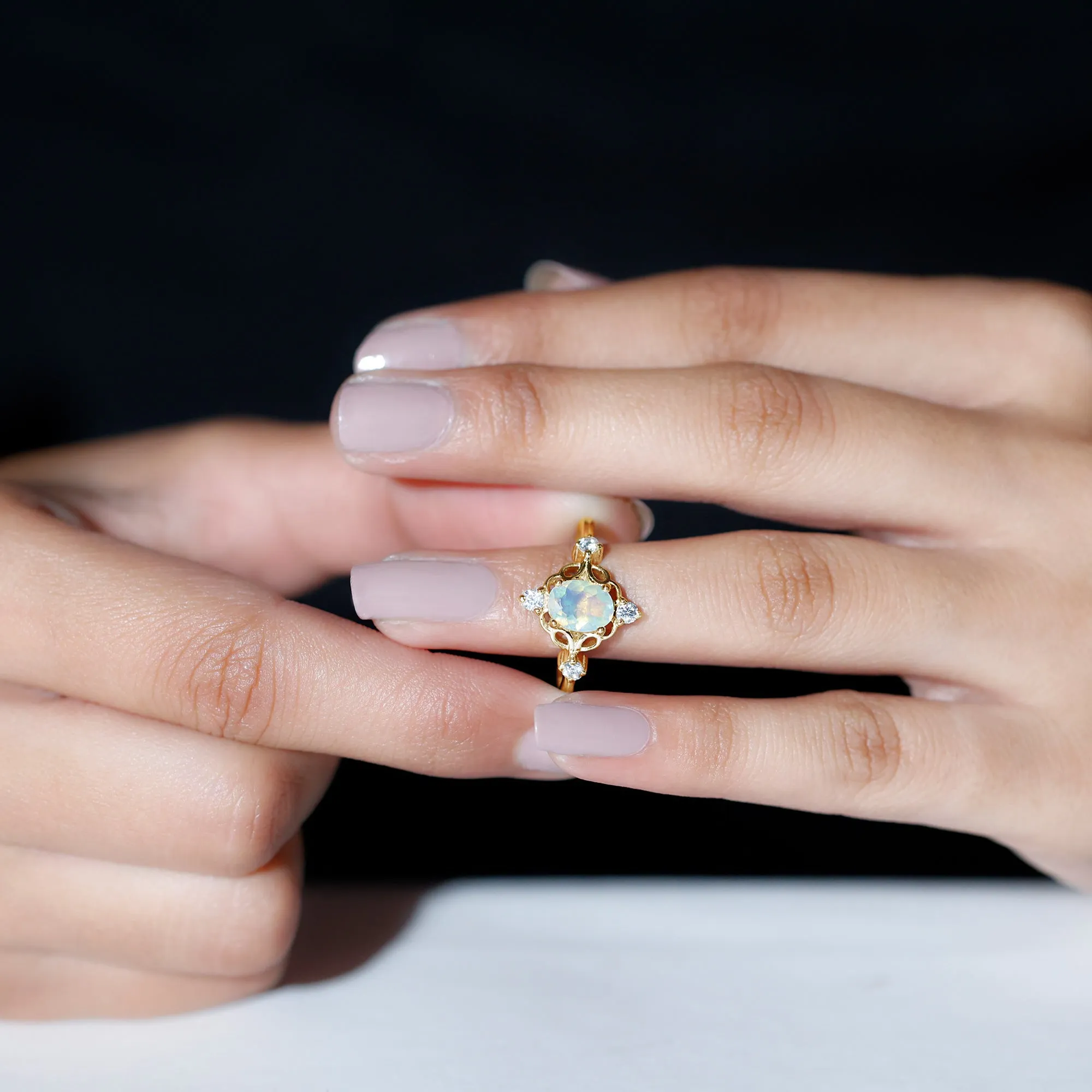 Real Ethiopian Opal and Diamond Cocktail Ring