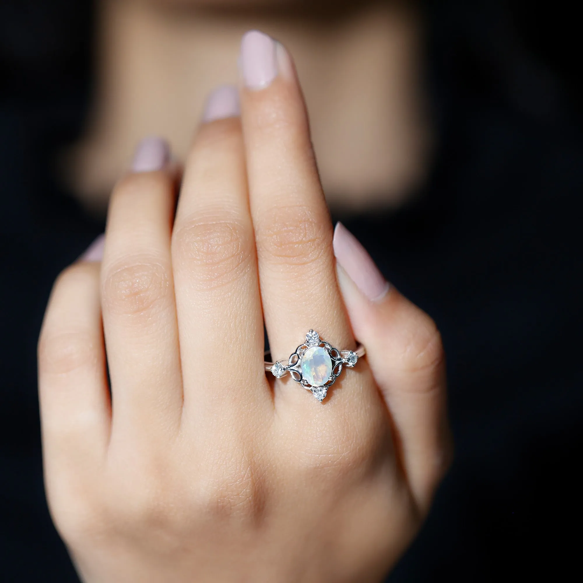 Real Ethiopian Opal and Diamond Cocktail Ring