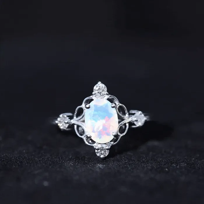 Real Ethiopian Opal and Diamond Cocktail Ring