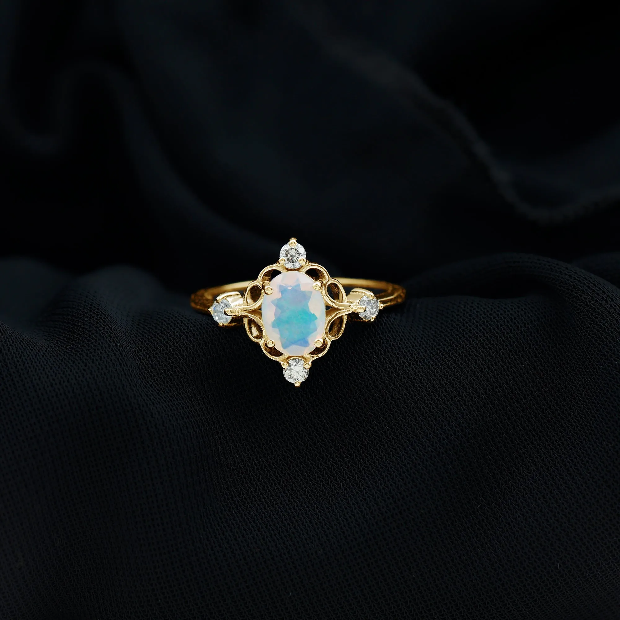 Real Ethiopian Opal and Diamond Cocktail Ring
