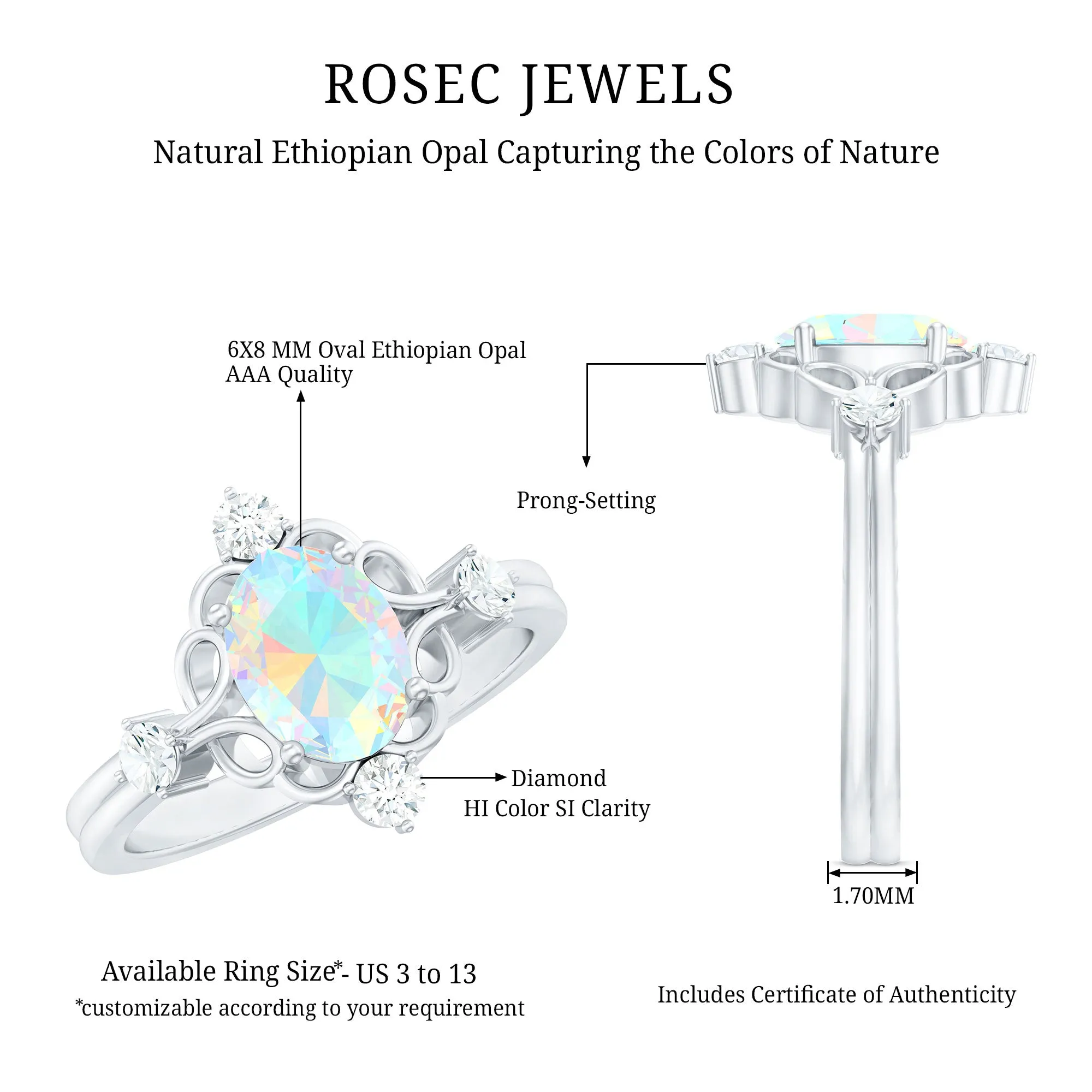 Real Ethiopian Opal and Diamond Cocktail Ring