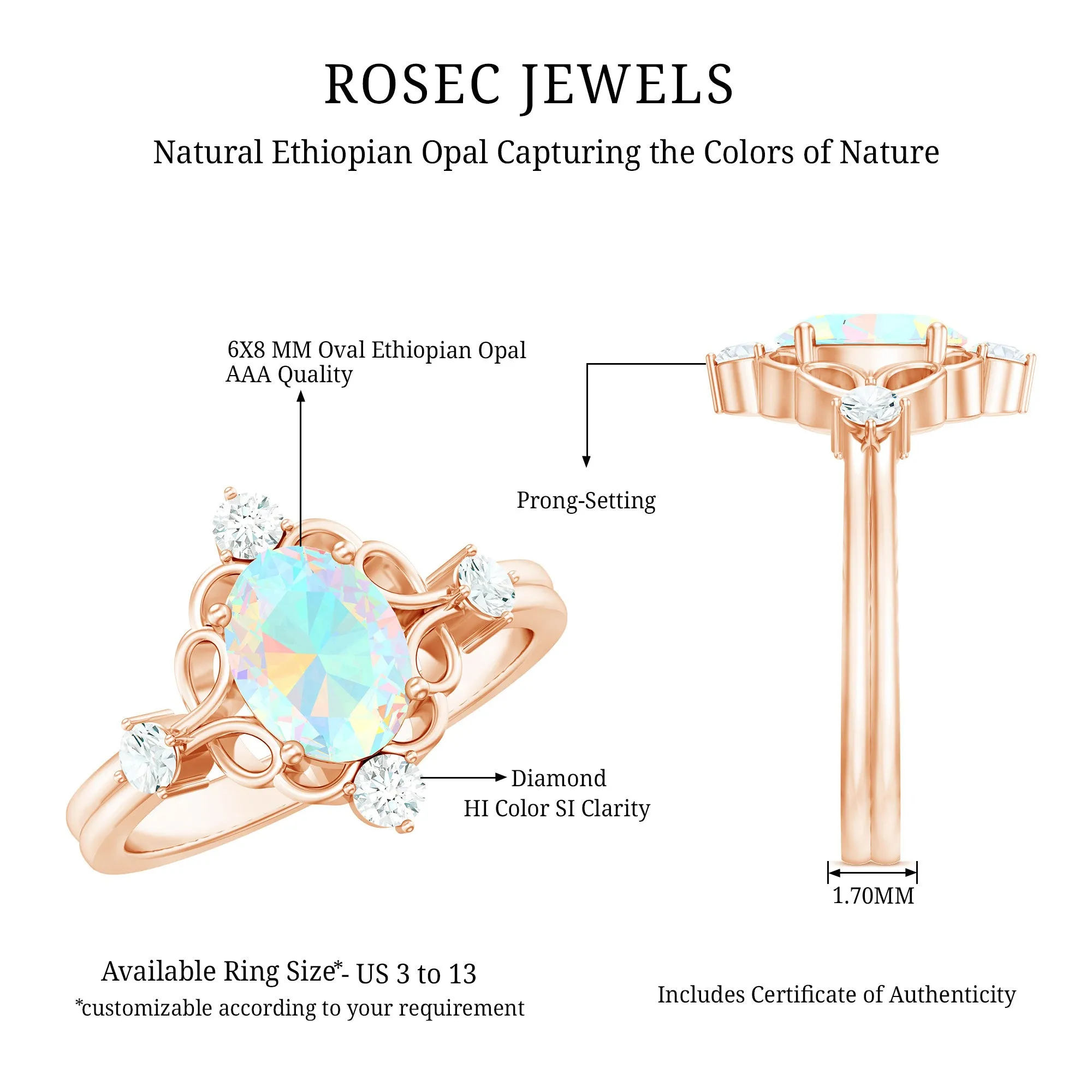 Real Ethiopian Opal and Diamond Cocktail Ring