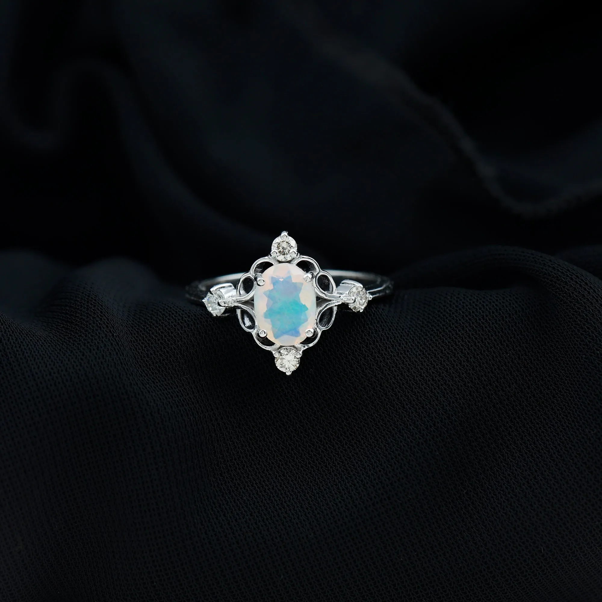 Real Ethiopian Opal and Diamond Cocktail Ring