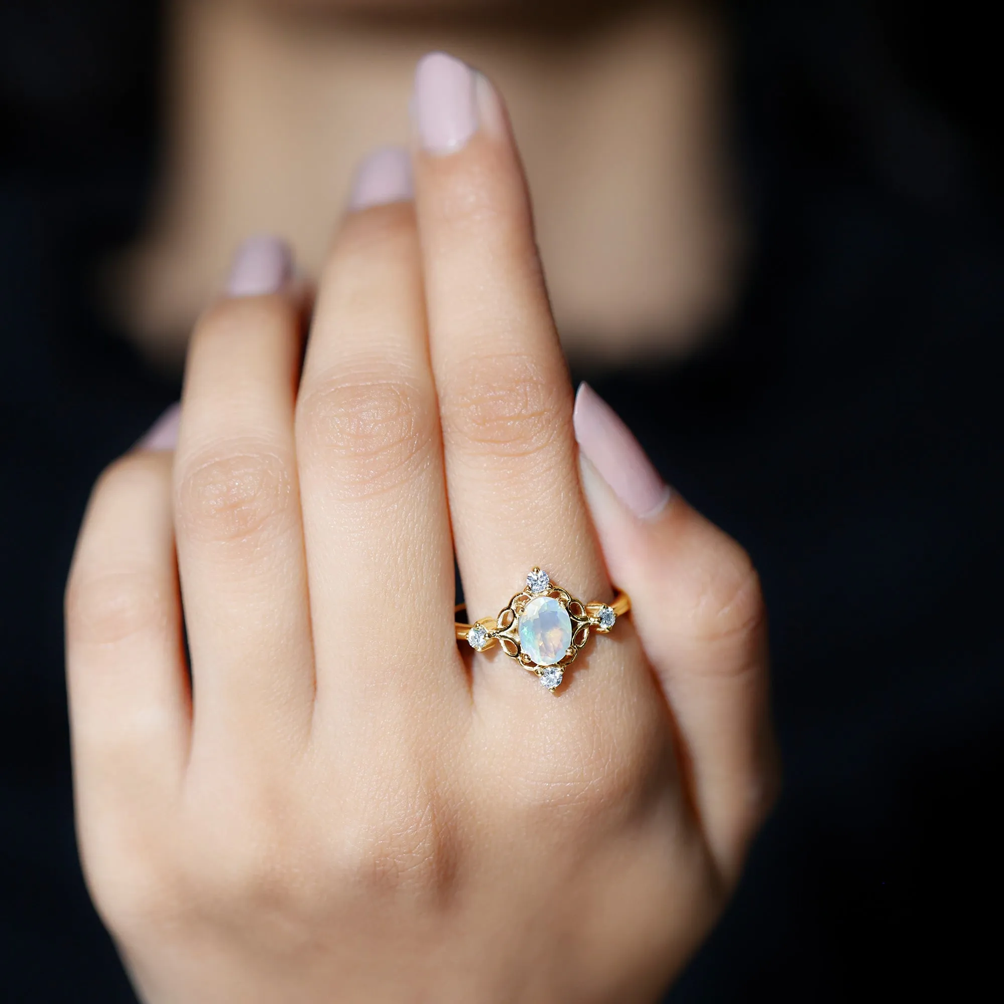Real Ethiopian Opal and Diamond Cocktail Ring