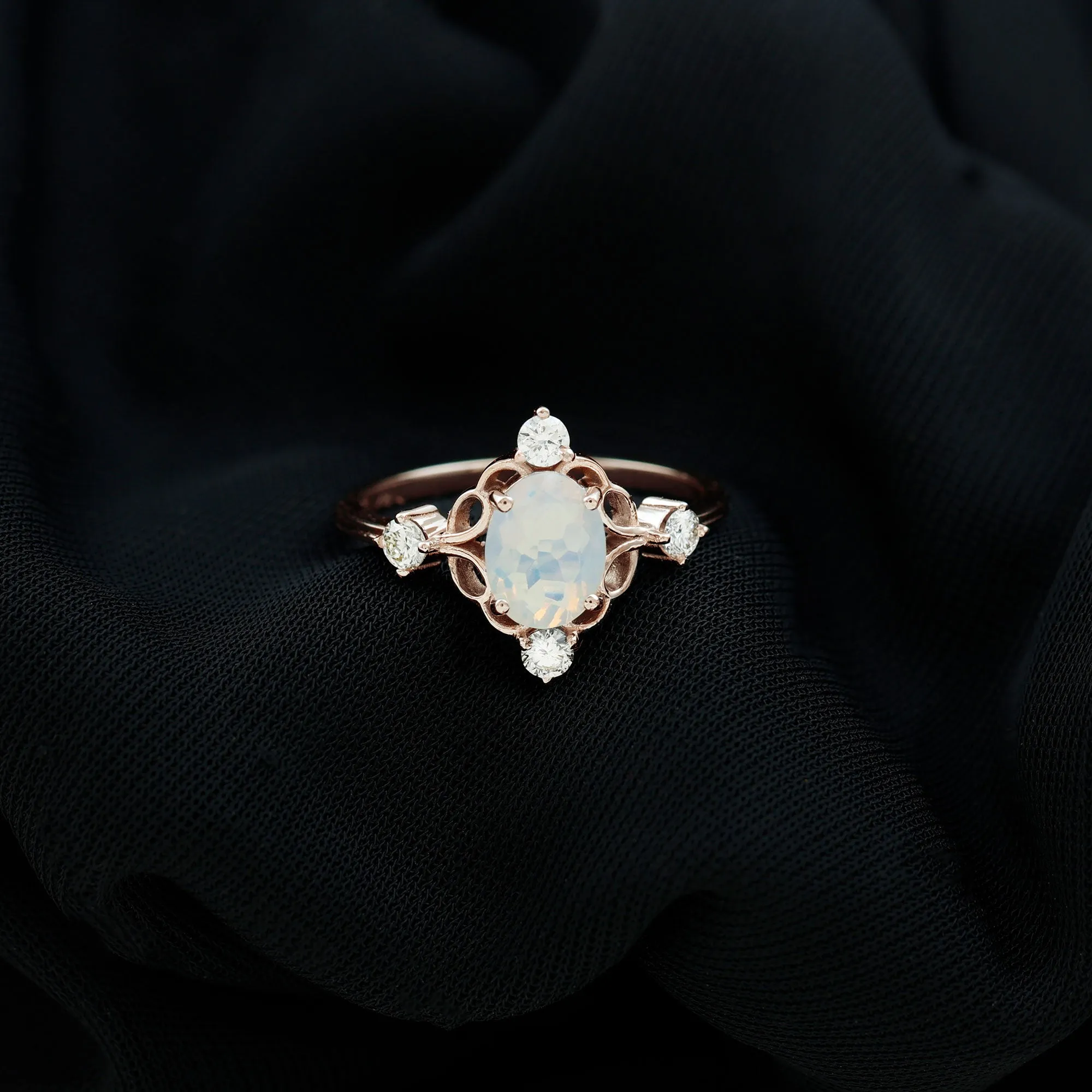 Real Ethiopian Opal and Diamond Cocktail Ring