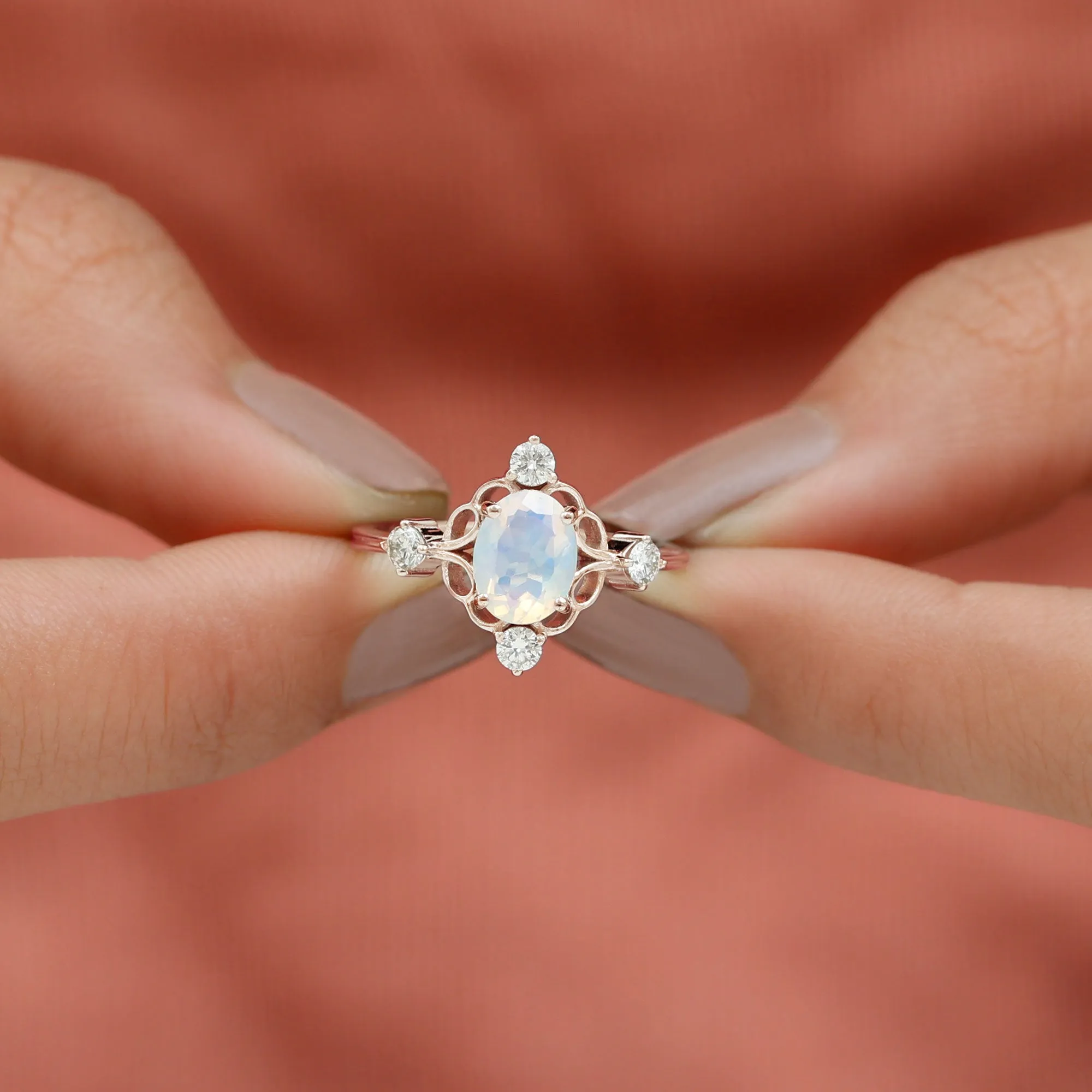 Real Ethiopian Opal and Diamond Cocktail Ring