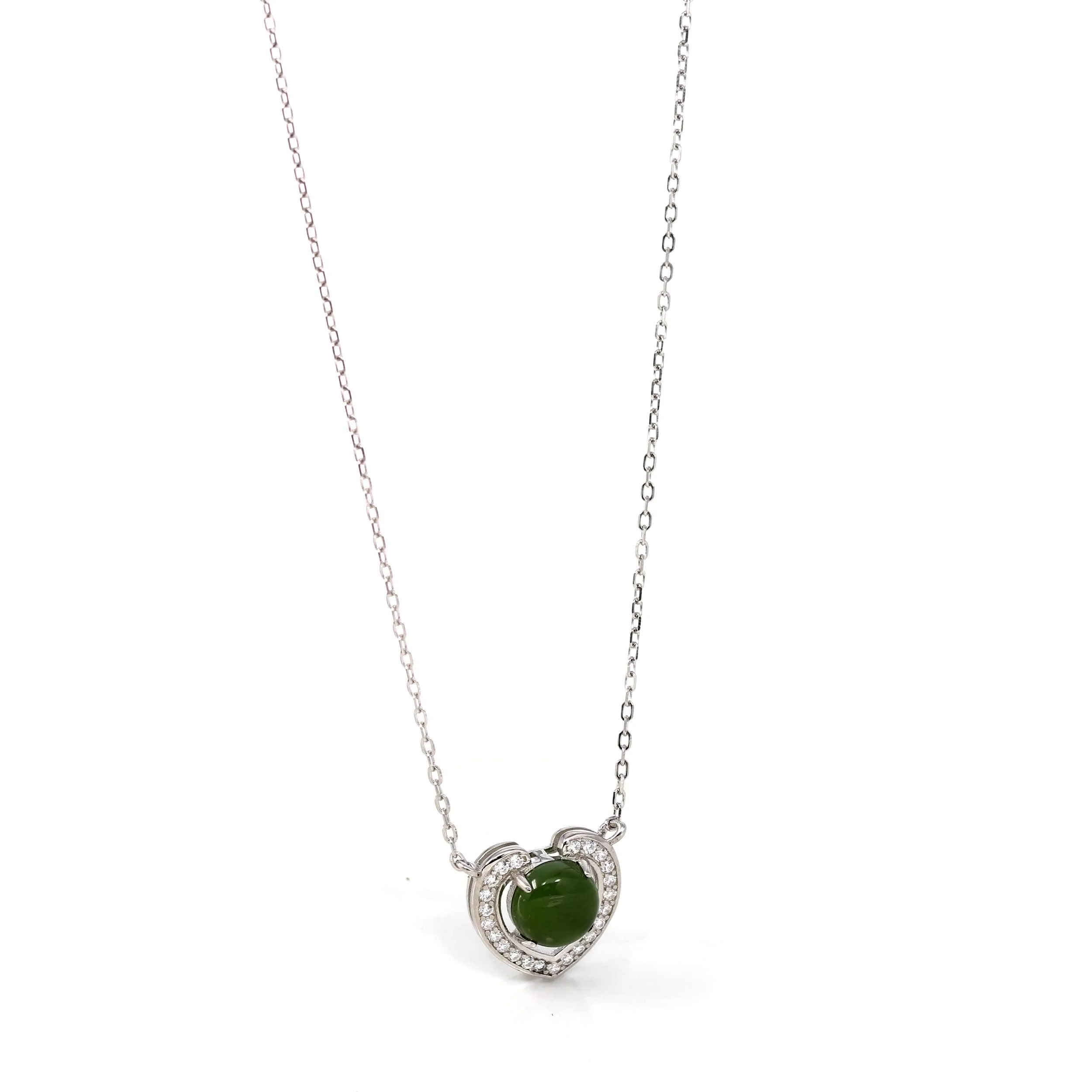 RealJade® Co. Sterling Silver Real Green Nephrite Jade Love Pendant Necklace With CZ