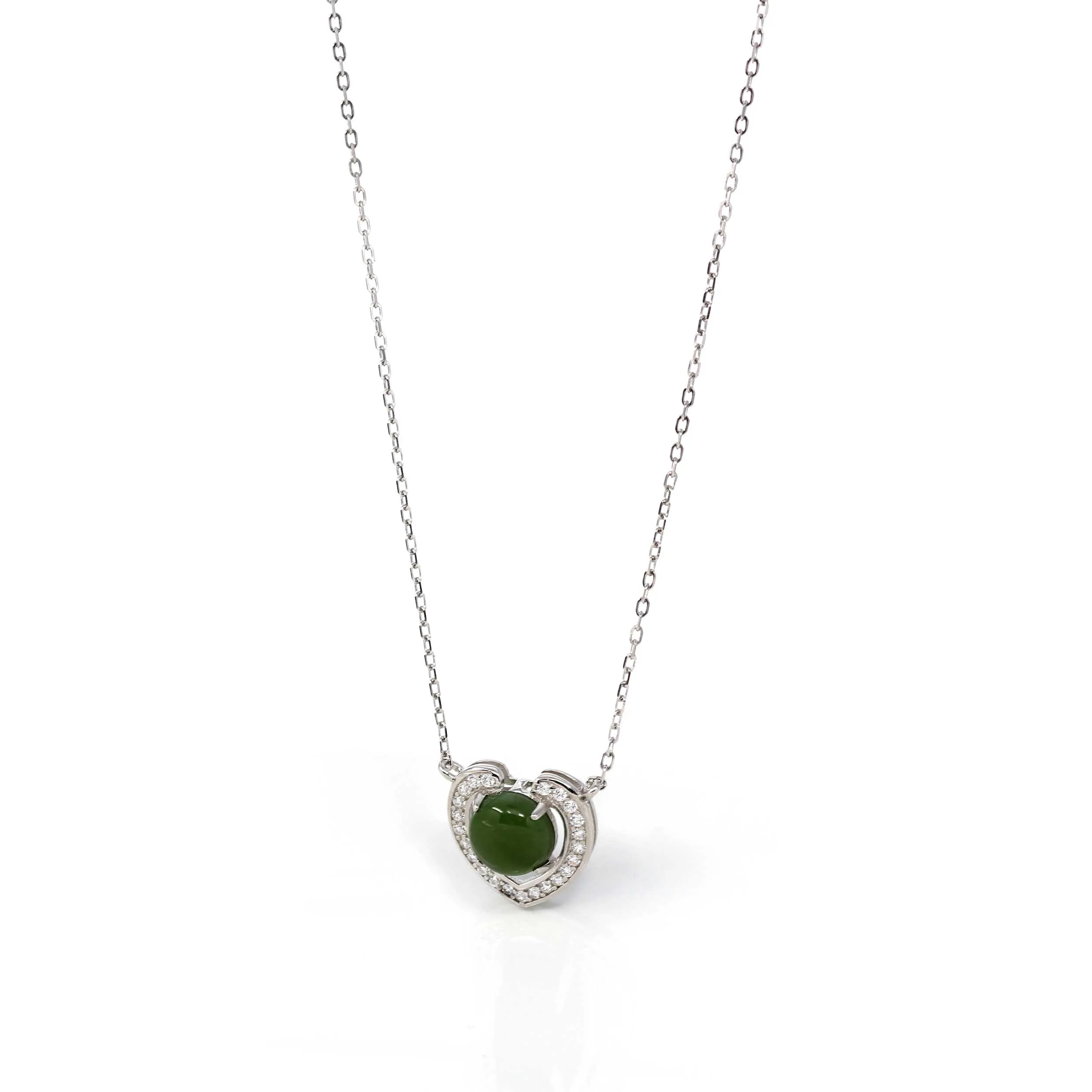 RealJade® Co. Sterling Silver Real Green Nephrite Jade Love Pendant Necklace With CZ
