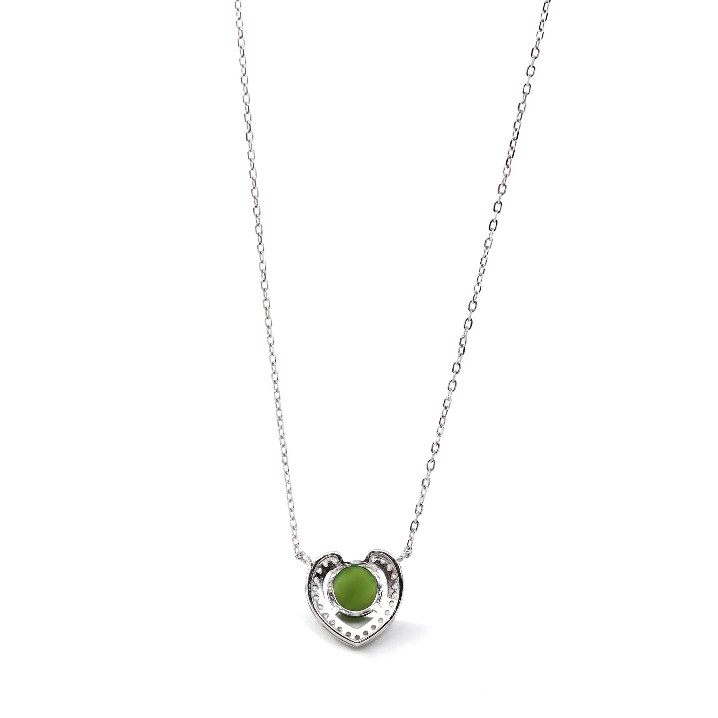 RealJade® Co. Sterling Silver Real Green Nephrite Jade Love Pendant Necklace With CZ