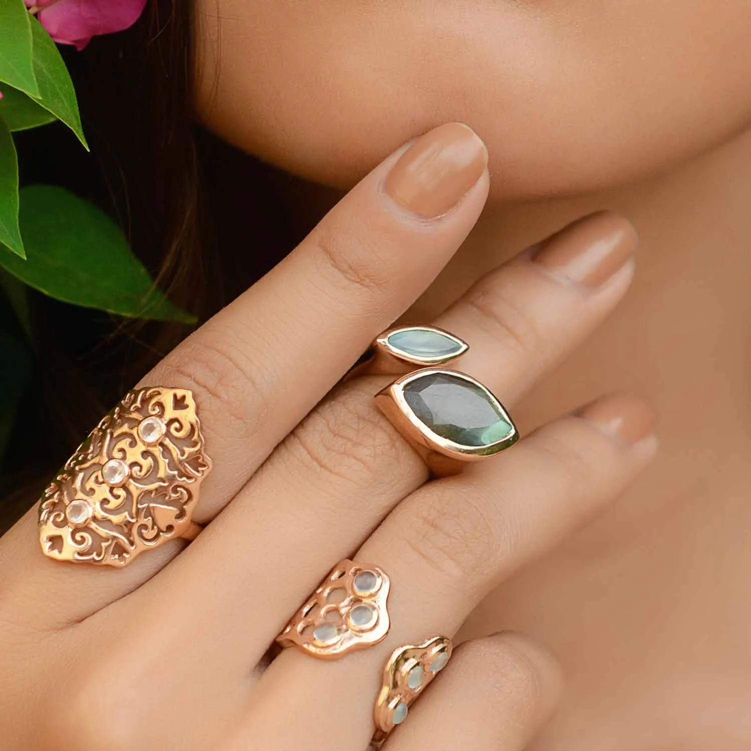 Rose Gold Ring Labradorite Celestine