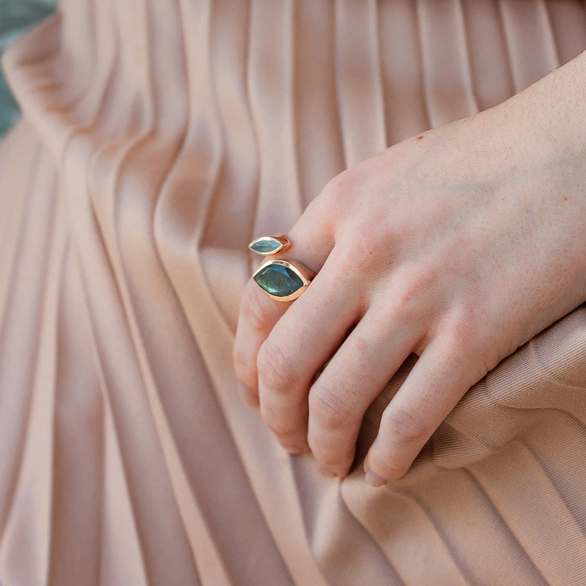 Rose Gold Ring Labradorite Celestine