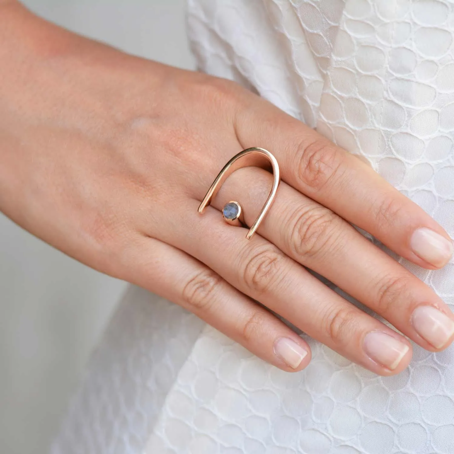 Rose Gold Ring Labradorite Lunaria