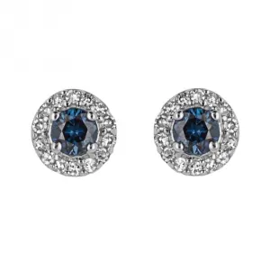 Round Blue Sapphire Diamond Surround White Gold Stud Earrings GE2413L