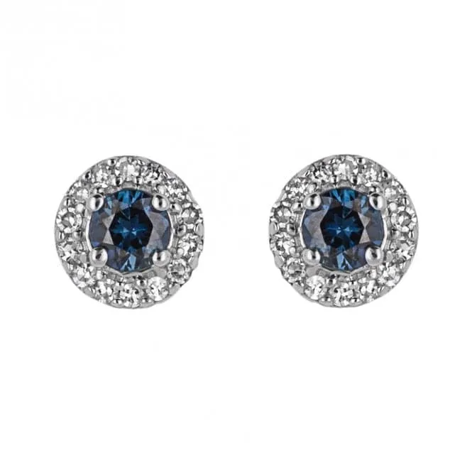 Round Blue Sapphire Diamond Surround White Gold Stud Earrings GE2413L