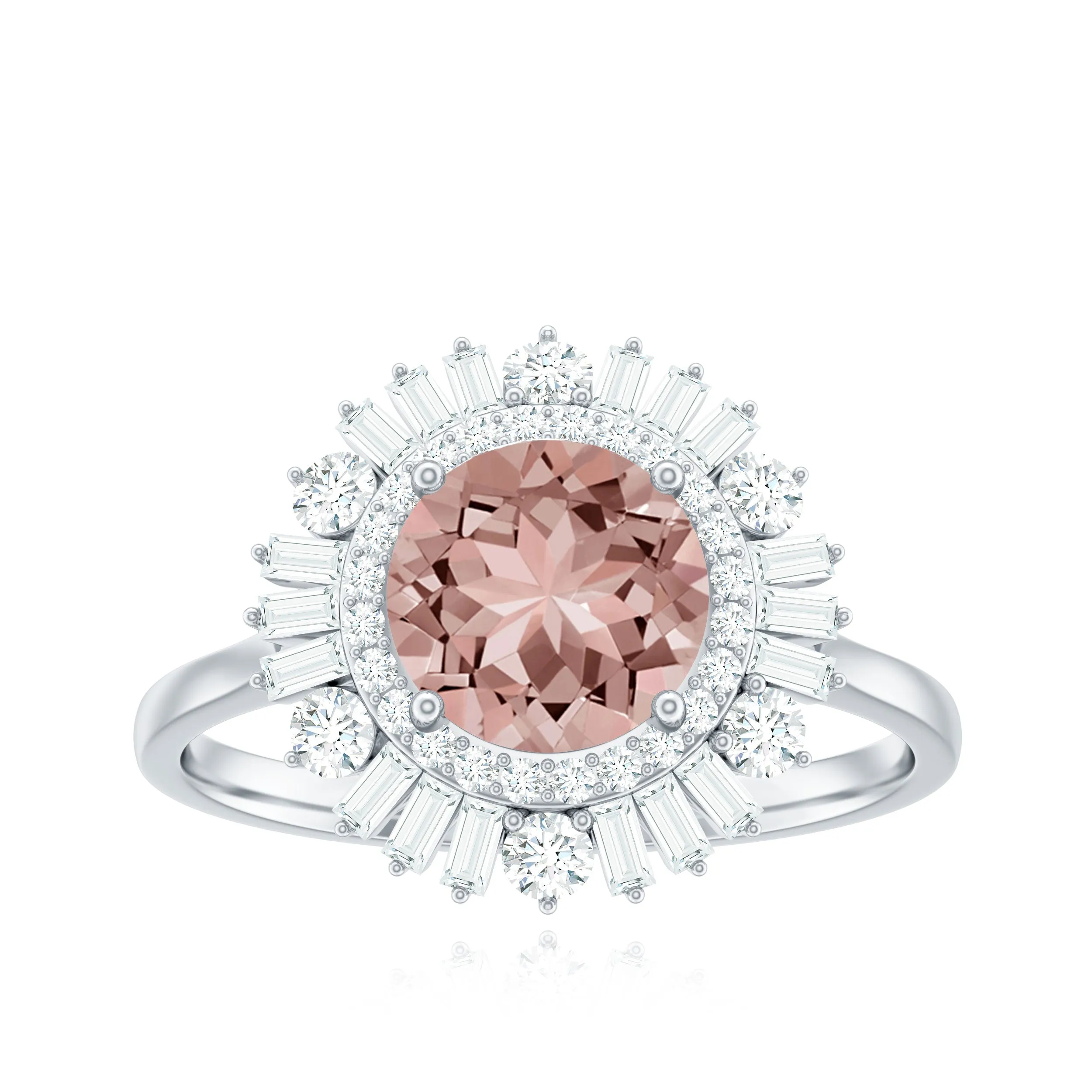 Round Morganite Cocktail Ring with Moissanite Double Halo