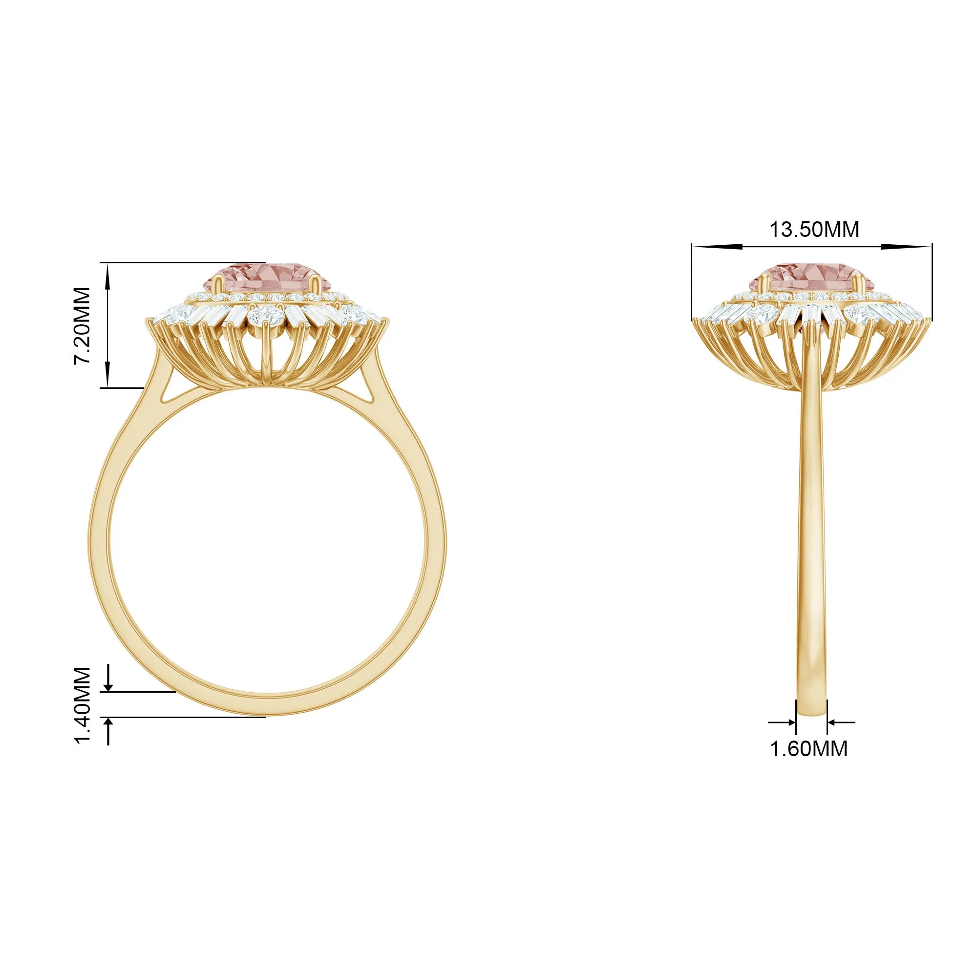 Round Morganite Cocktail Ring with Moissanite Double Halo