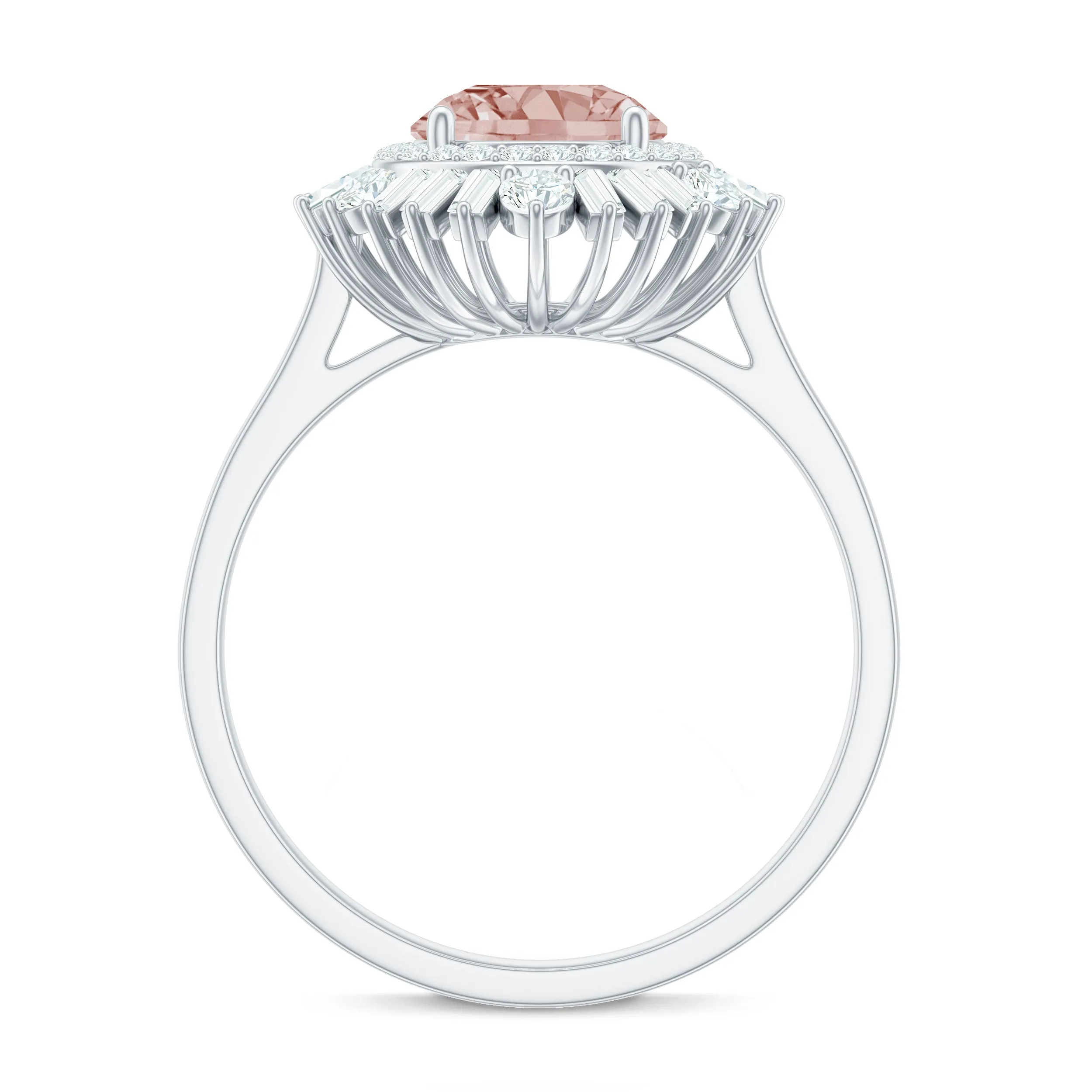 Round Morganite Cocktail Ring with Moissanite Double Halo