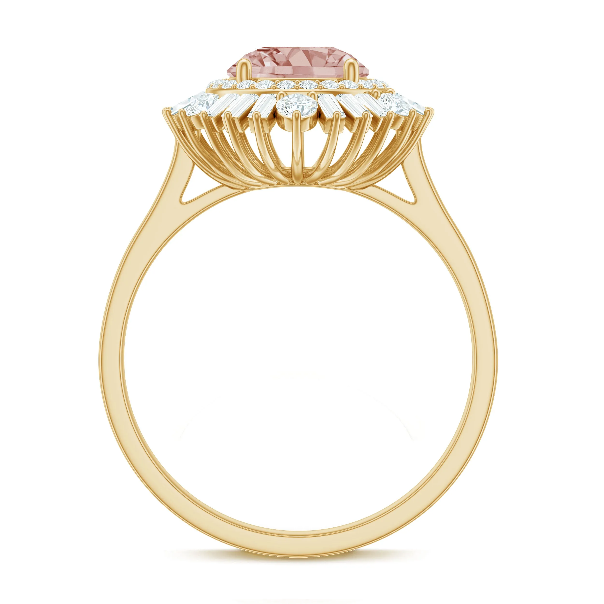 Round Morganite Cocktail Ring with Moissanite Double Halo