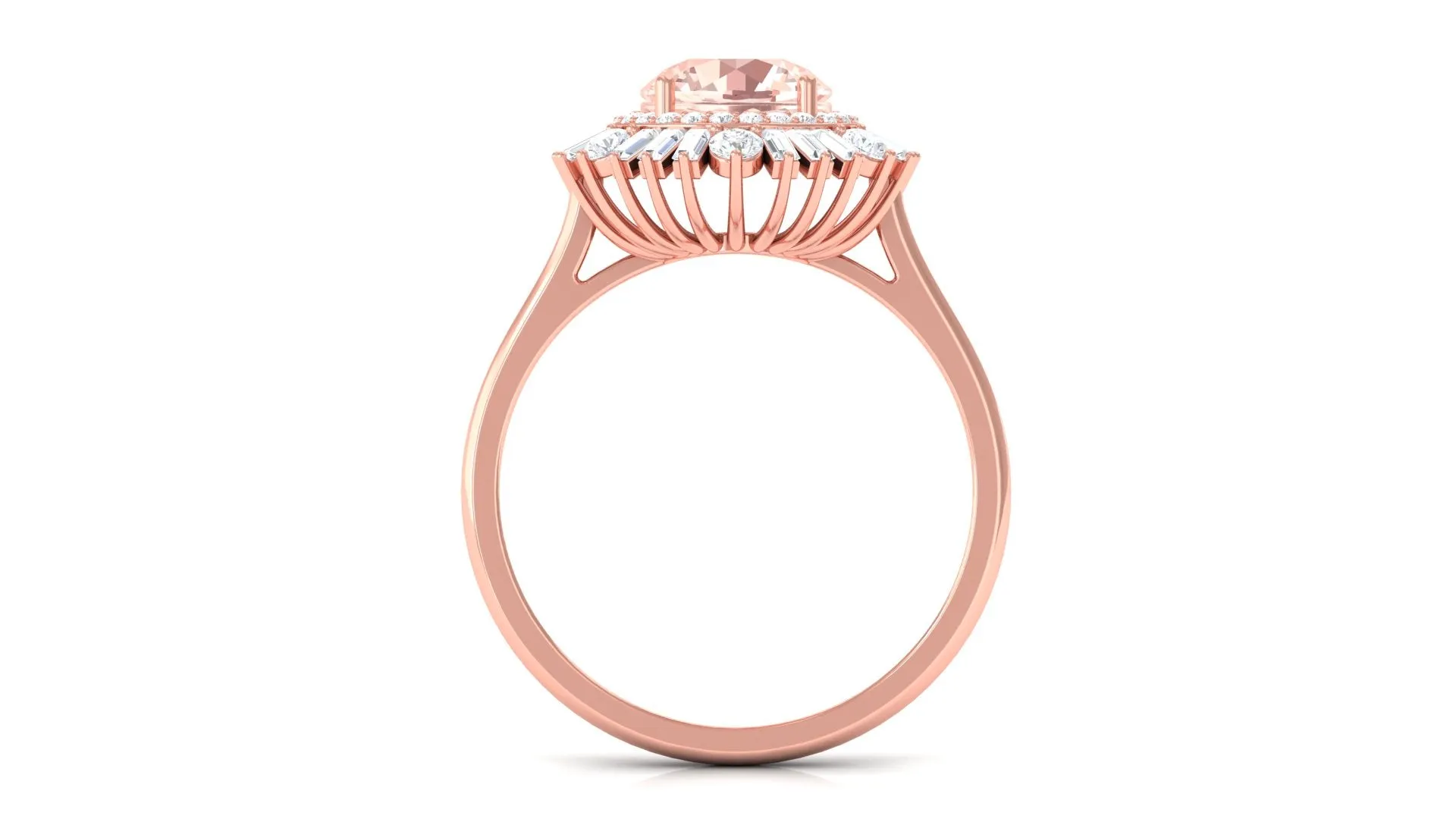 Round Morganite Cocktail Ring with Moissanite Double Halo