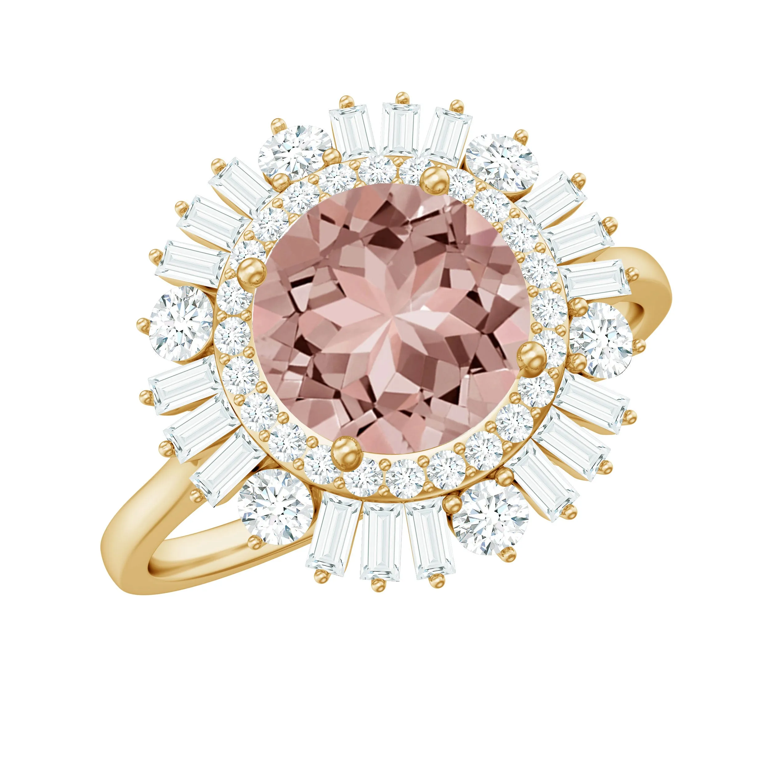 Round Morganite Cocktail Ring with Moissanite Double Halo