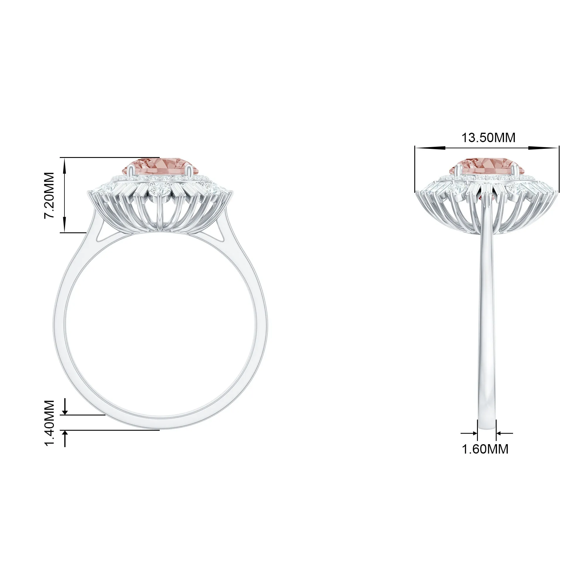 Round Morganite Cocktail Ring with Moissanite Double Halo