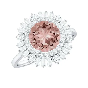 Round Morganite Cocktail Ring with Moissanite Double Halo